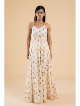 Pink Cactii - Women Off White Cotton Floral Maxi Dress