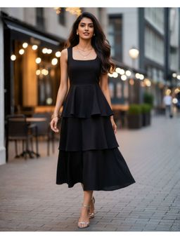 Sivaka India - Women Black Cotton Solid Dress