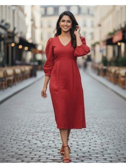 Sivaka India - Women Red Cotton Solid Dress