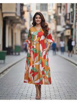 Sivaka India - Women Multi-Color Cotton Abstract Dress