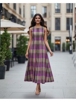 Sivaka India - Women Purple Cotton Checks Maxi Dress