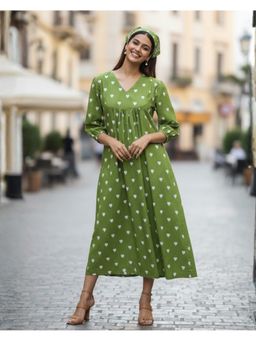 Sivaka India - Women Green Cotton Printed Dress