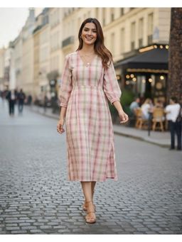 Sivaka India - Women Pink Cotton Checks Dress