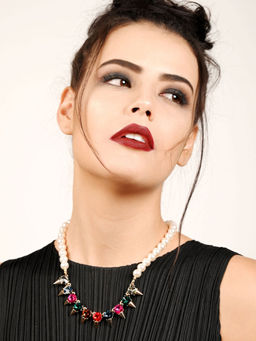 Odette - Multi-Coloured Rhine Stones and Beaded Pearl Necklace