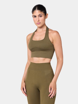 Squatwolf - Olive Seamless Contour Halter Brami Tank Top
