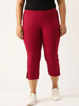 theRebelinme - Plus Size Women's Maroon Solid Color Calf Length Capri
