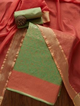 Koskii - Pista Green Zariwork Brocade Designer Unstitched Salwar Suit (Set of Three)