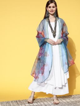 InWeave - Strappy White with Floral Organza Dupatta (Set of 3)