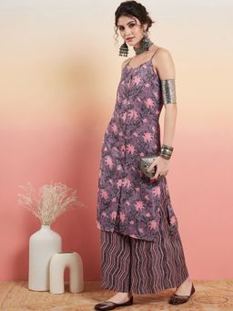 InWeave - Mauve Bagh Print Spaghetti Kurta with Palazzo (Set of 2)