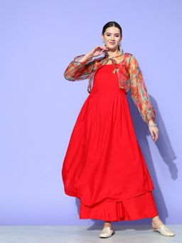 InWeave - Red Strappy with Floral Short Organza Cape (Set of 3)
