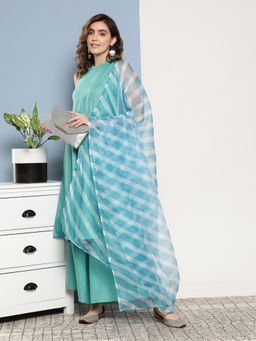 InWeave - Green Lurex Boho Kurta with Leh Dupatta (Set of 3)