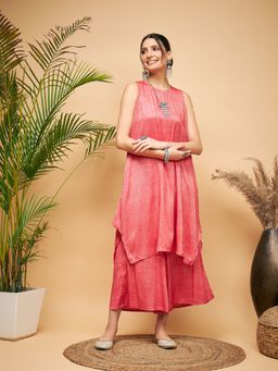 InWeave - Red Lurex Short Kurta with Palazzo (Set of 2)