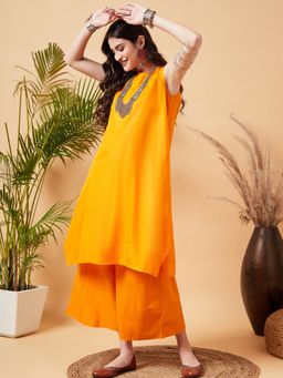 InWeave - Tangy Orange Poplin Short Kurta Palazzo (Set of 2)