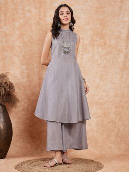 InWeave - Light Grey Lurex Kurta Palazzo (Set of 2)