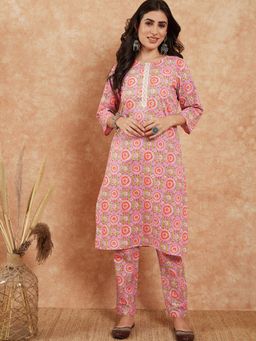 InWeave - Purple Floral Jaal Gota Work Straight Kurta Pant (Set of 2)