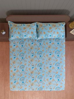 Swayam - Floral Turquoise 210 TC Double Queen Bedsheet with 2 Pillow Cover