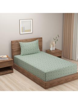 Swayam - Sea Green Motif Printed Cotton Single Bedsheet with 1 Pillow Cover