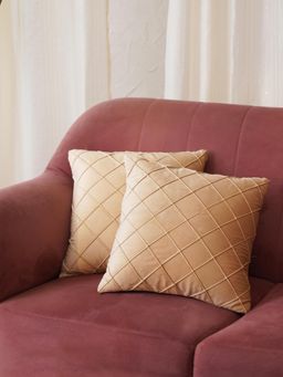 HOME 360 - Peach Velvet Pintex Cushion Cover (Pack of 2)