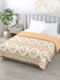 Haus & Kinder - Taupe Trellis Orange Digital Printed Ultra Soft Finish Reversible Single Dohar