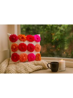 THROW PILLOW - Handmade Multi-Color Woolen Flowers Warm Bloom Cushion Cover