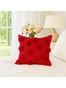 THROW PILLOW - Jolly Pom-Pom Red Festive Embellished Christmas Cushion Cover