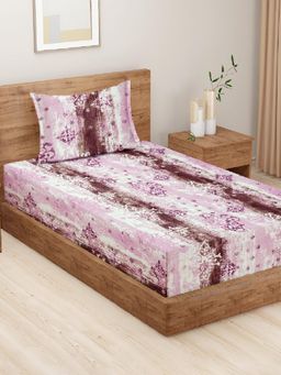 Swayam - Pink Floral Cotton Vintage Single Bedsheet with 1 Pillow Cover