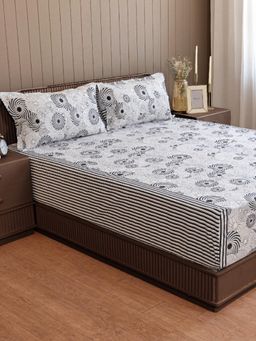Swayam - Abstract Black 160 TC Double King Fitted Bedsheet with 2 Pillow Cover (King)