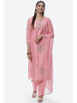 Biba - Pink Cotton Silkchanderi Unstitched Suit Set