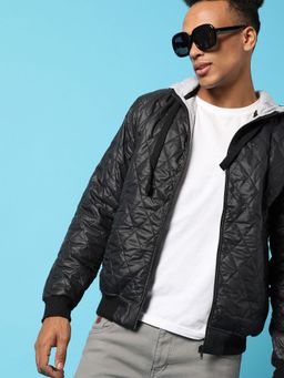 Campus Sutra - Men Solid Zipper Hooded Puffer Jacket