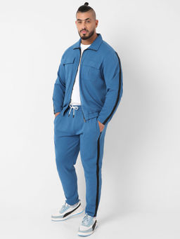 Instafab Plus - Mens Azure Blue Zip Front Co-Ord with Flap Pocket