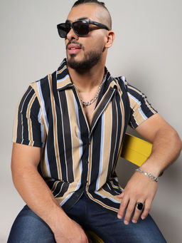 Instafab Plus - Mens Multicolour Barcode Striped Shirt