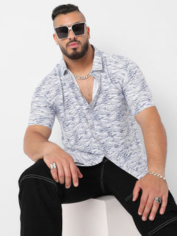 Instafab Plus - Mens Smoke White & Navy Blue Contrast Heathered Shirt