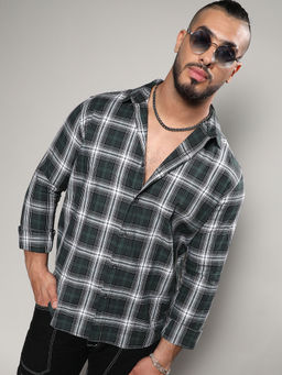 Instafab Plus - Mens Forest Green Tartan Plaid Shirt