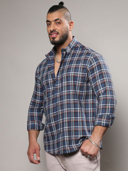 Instafab Plus - Mens Prussian Blue Tartan Plaid Shirt