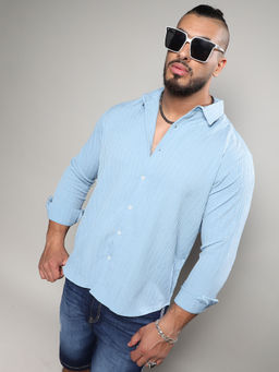 Instafab Plus - Mens Light Blue Vertically Creased Shirt