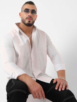 Instafab Plus - Mens Ivory White & Icy Blue Candy Striped Shirt