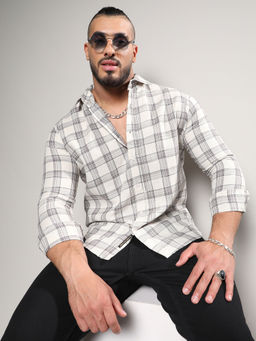 Instafab Plus - Mens Moon Grey Tartan Plaid Shirt