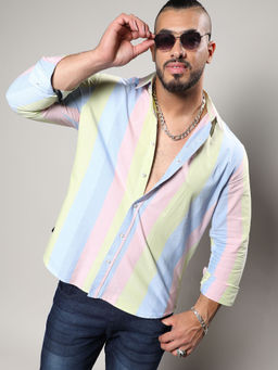 Instafab Plus - Mens Multicolour Roman Striped Shirt