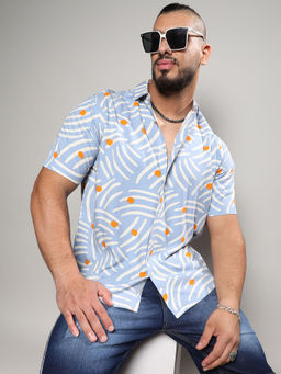 Instafab Plus - Mens Abstract Print Button Up Shirt