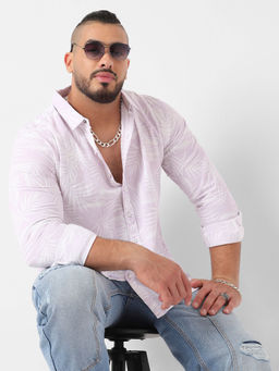 Instafab Plus - Mens Lilac Contrast Pinstriped Shirt