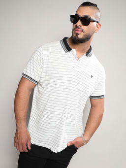 Instafab Plus - Mens Light Grey Horizontal Striped Polo T-Shirt