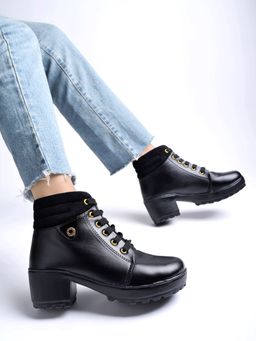 Shoetopia - Women Black Block Heeled Boots