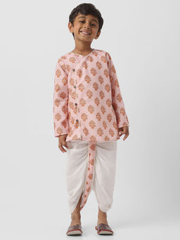Nautinati - Boys Cotton Block Print Kurta and Dhoti (Set of 2)