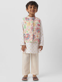 Nautinati - Boys Cotton Kurta and Pyjama with Printed Nehru Jacket (Set of 3)