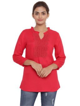 SAVI - Lace Detail Yoke Design Ruffles Tunic