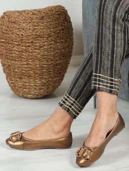 Carlton London - Women's Fashionable Gold Color Comfortable Ballerinas