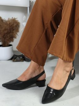 Carlton London - Women's Fashionable Black Color Comfortable Textured Backstrap Heels