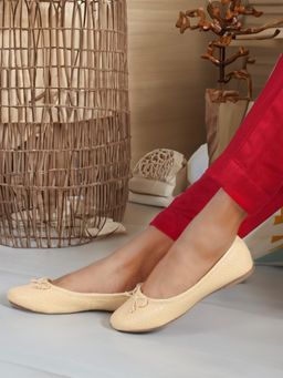 Carlton London - Women's Fashionable Cream Color Comfortable Textured Ballerinas