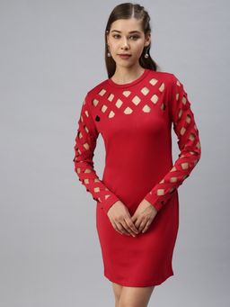 SHOWOFF - Women Solid Red Sheath Dress
