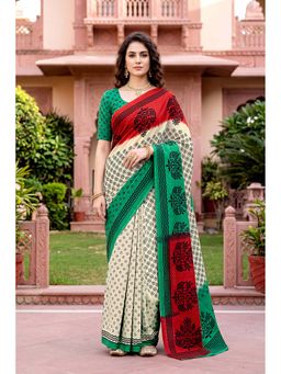 Sangam Prints - Multi-Color Cotton Printed Saree with Unstitched Blouse